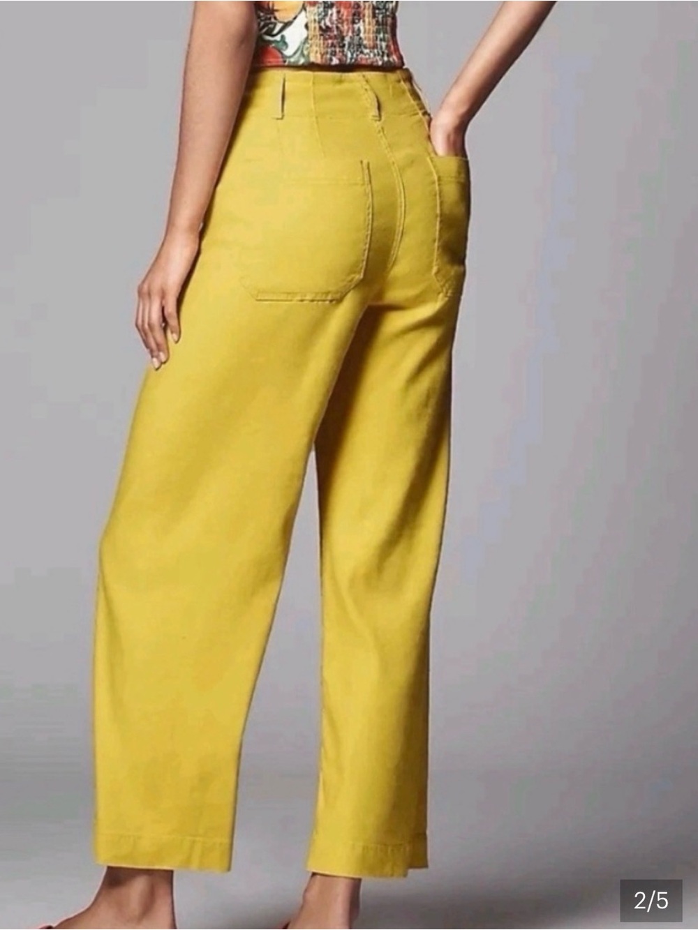 Anthropologie Maeve Lemon-Yellow Wide-Leg Cropped Colette linen pants. - Picture 2 of 5